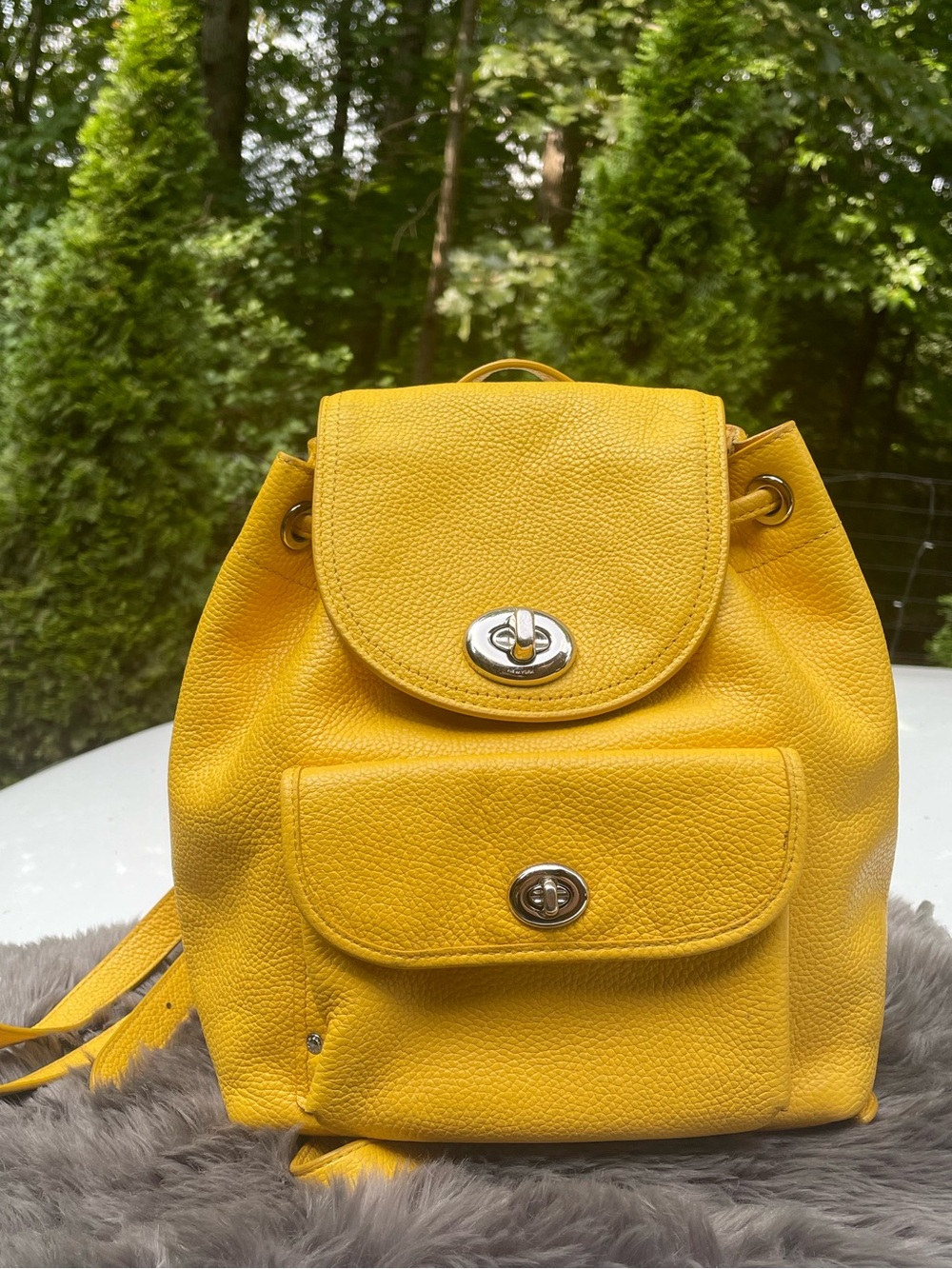 Coach Yellow Pebbled Leather Mini Backpack Bag